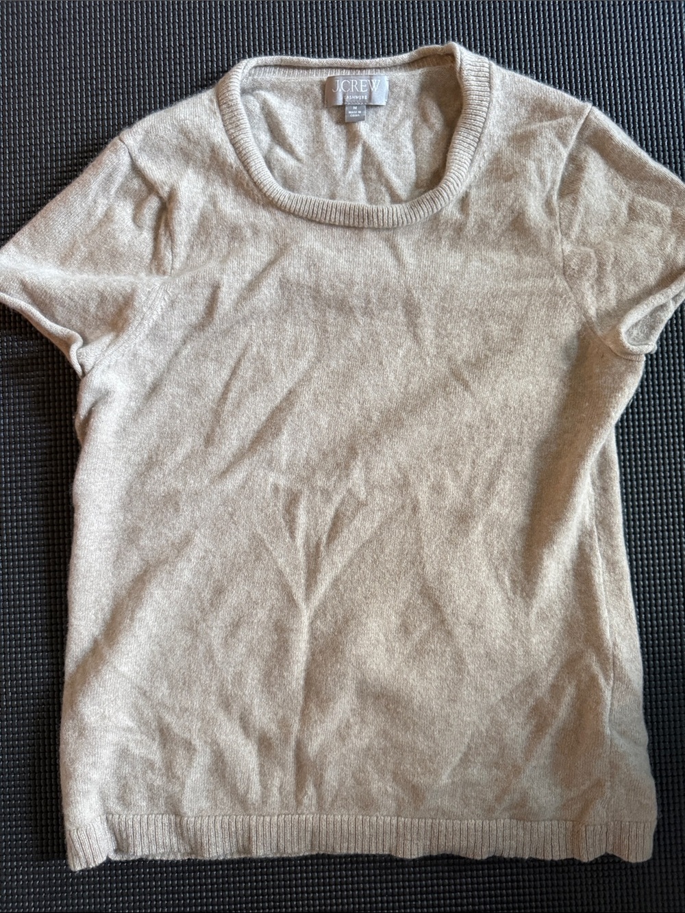 J. Crew Beige Short Sleeve Cashmere Crewneck Sweater